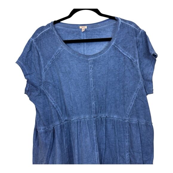 Reba Shift Dress Size Extra Large Blue Cotton Cap Short Sleeves Scoop Neck - Picture 2 of 8